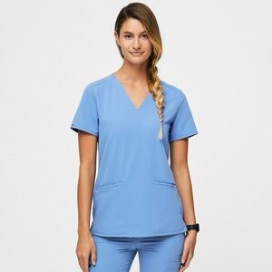FIGS Casma Three Pocket Scrub Top in Ceil Blue